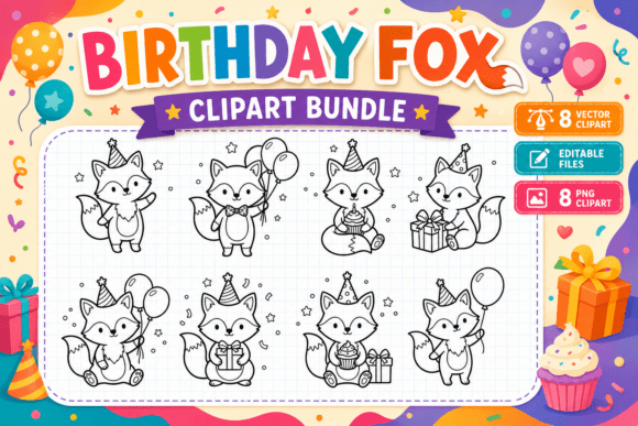 Adorable Design Assets: The Birthday Fox Clipart Bundle