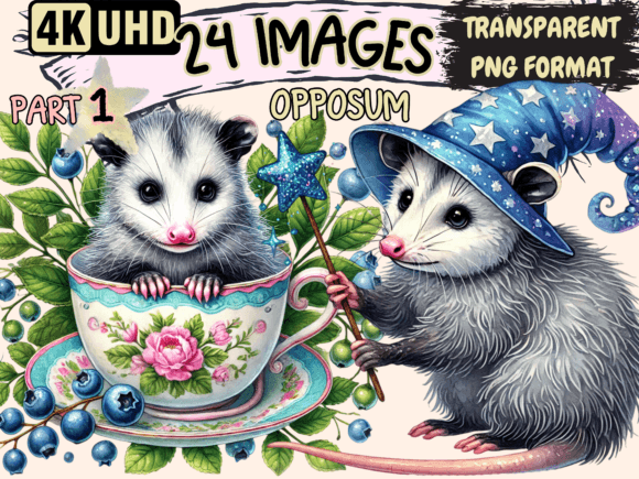 Bring Whimsy to Your Designs with Opossum Clipart P1