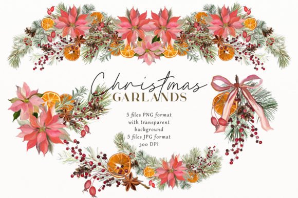 Christmas Floral Borders: Oil Painting Garlands for Festive Designs
