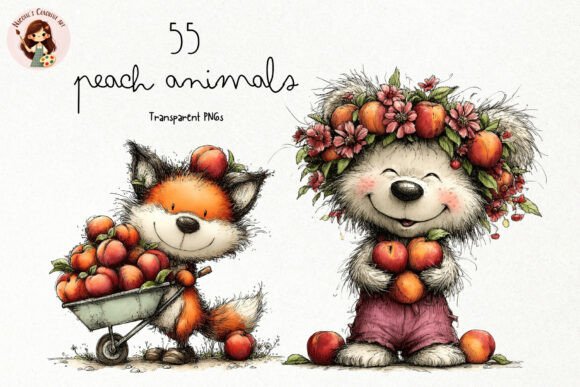 Cute Peach Animals PNG Clipart: A Designer's Orchard of Whimsy