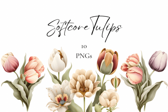 Delicate Vintage Tulip Clipart for Shabby Chic Designs