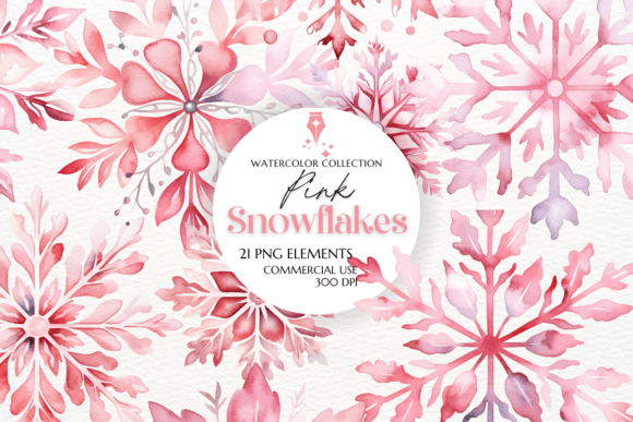 Elevate Your Holiday Designs with Pink Snowflakes Watercolor Clipart