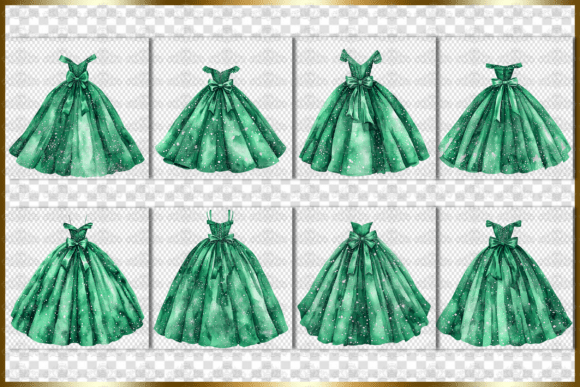 Enchanting 8 PNG Emerald Green Princess Dresses for Your Designs