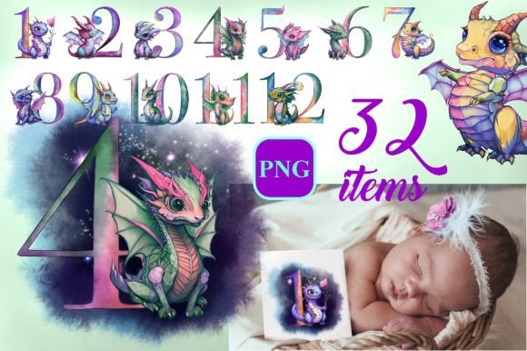 Enchanting Designs: The Cute Numbers with Dragons PNG Bundle