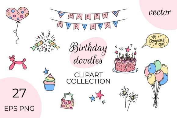 Fun and Festive Birthday Doodles PNG Clipart & Vector Graphics