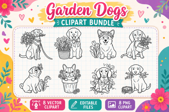 Garden Dogs Clipart Bundle: A Designer's Floral Best Friend