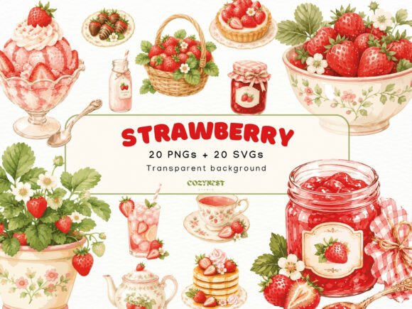 Strawberry Watercolor Cliparts: PNG & SVG for Designers