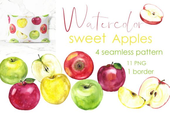 Watercolor Apple Clipart: Juicy Fruits for Design