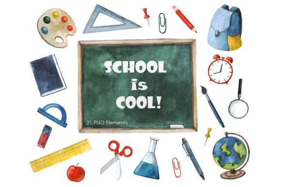 Watercolor Clipart: Back to School PNG Collection