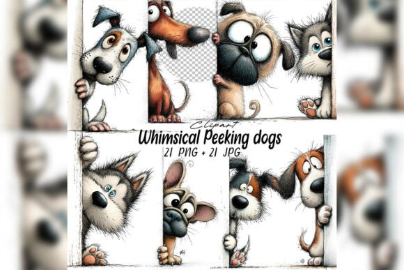 Whimsical Peeking Dog Clipart Set: A Designer's Delight
