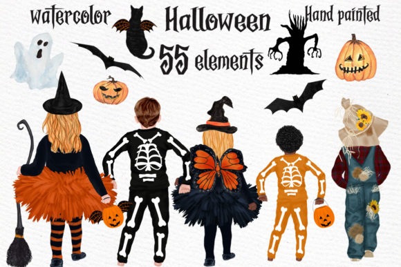 Whimsical Watercolor Halloween Clipart for Kids' Designs